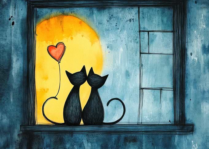 Cats in Love Watercolor Style