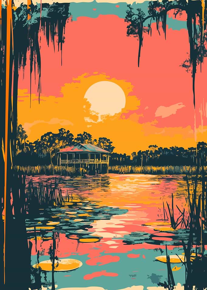 Louisiana Bayou Sunset Minimalist Art
