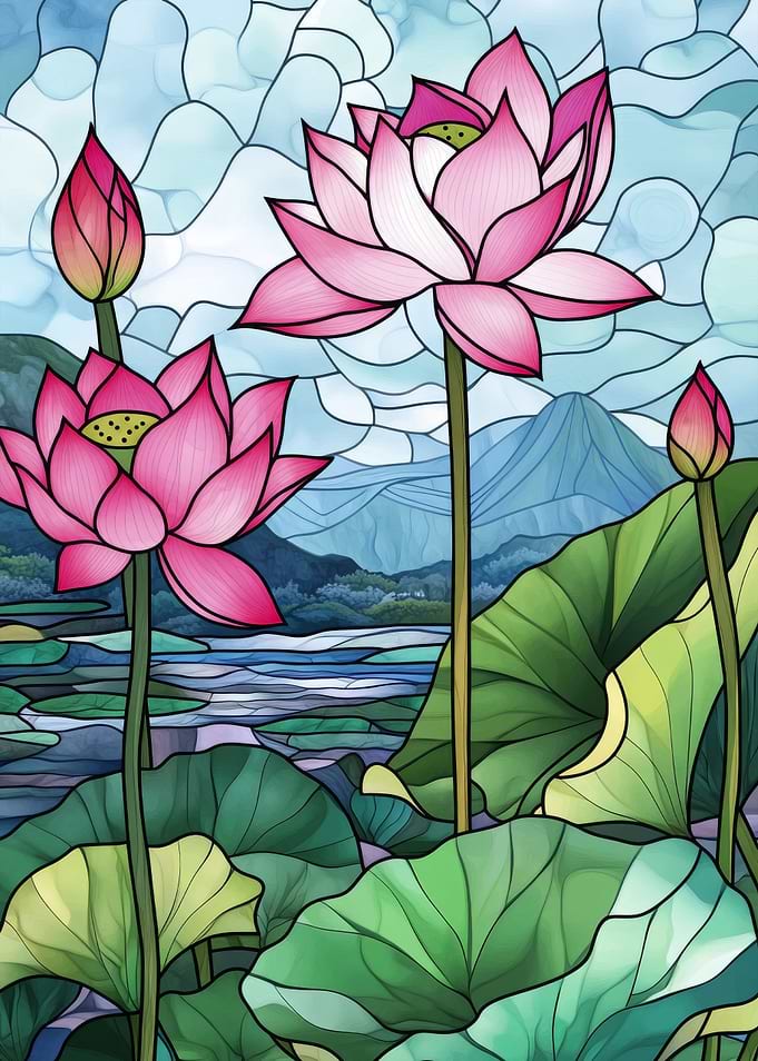 Lotus Flowers in Stained Glass