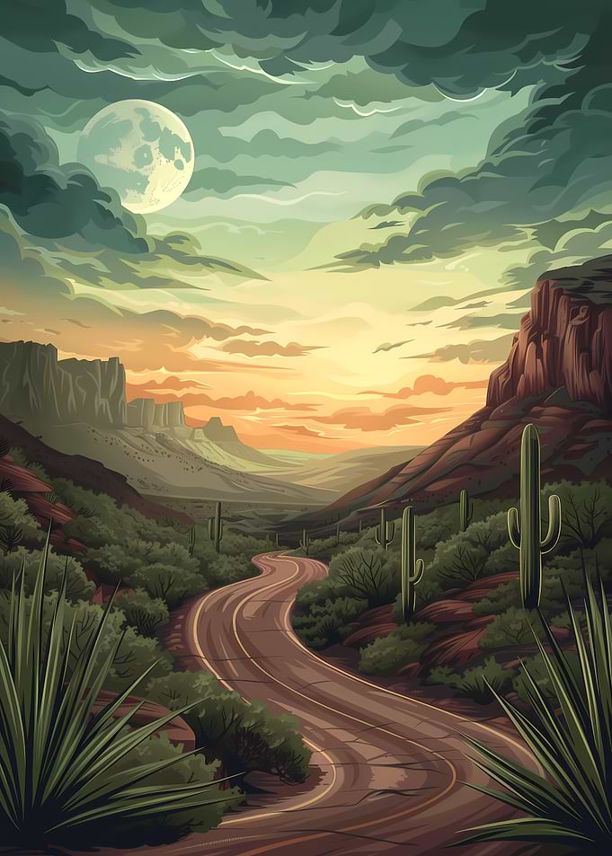 Vintage Desert Road at Sunset