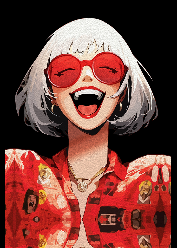 Smiling Anime Girl in Red