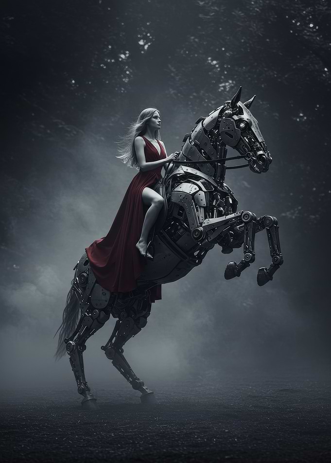 Woman Riding Mechanical Horse