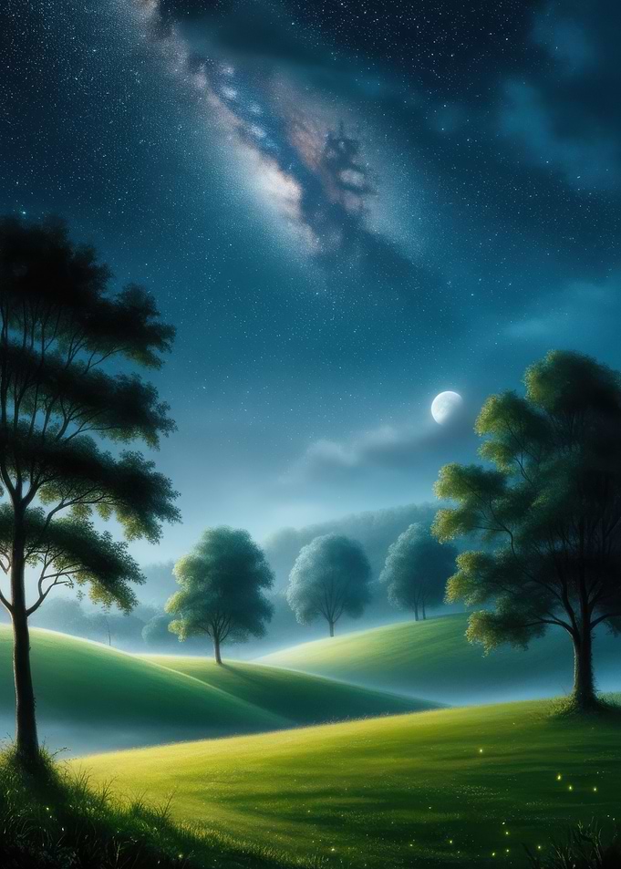 Night Sky Over Rolling Hills