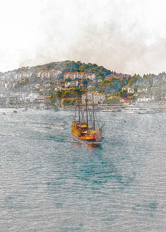 Sailing Ship in Harbor