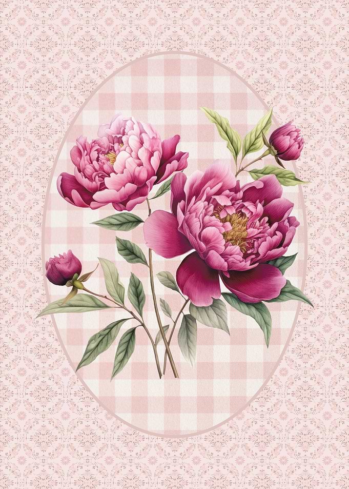 Pink Peonies on Gingham