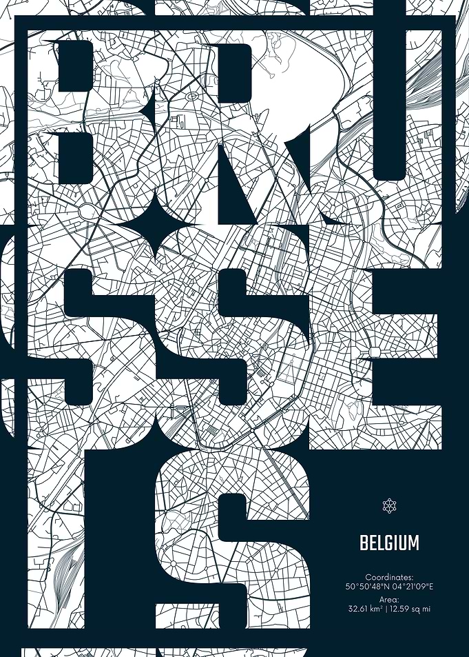 Brussels City Map Typography