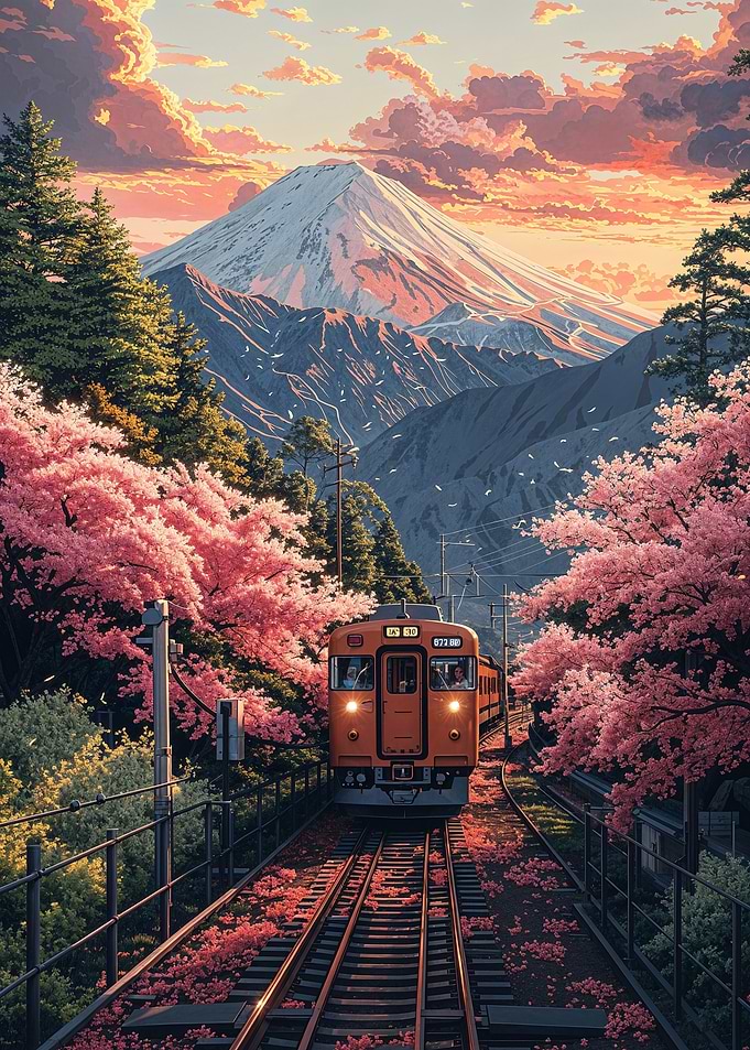 Train Through Cherry Blossoms