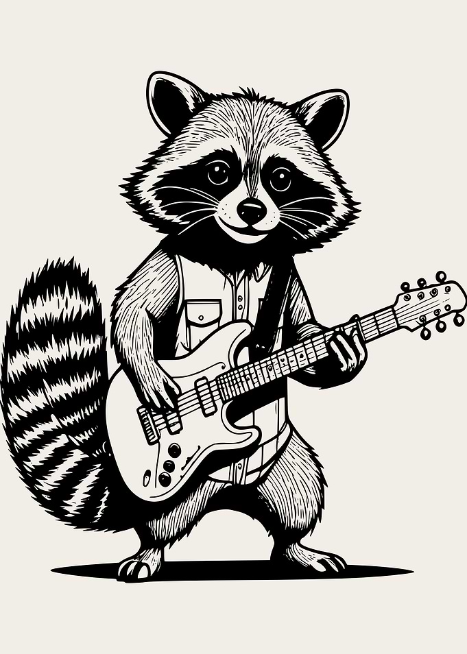 Rockstar Raccoon with Guitar