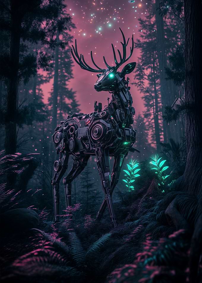 Cybernetic Deer in Forest