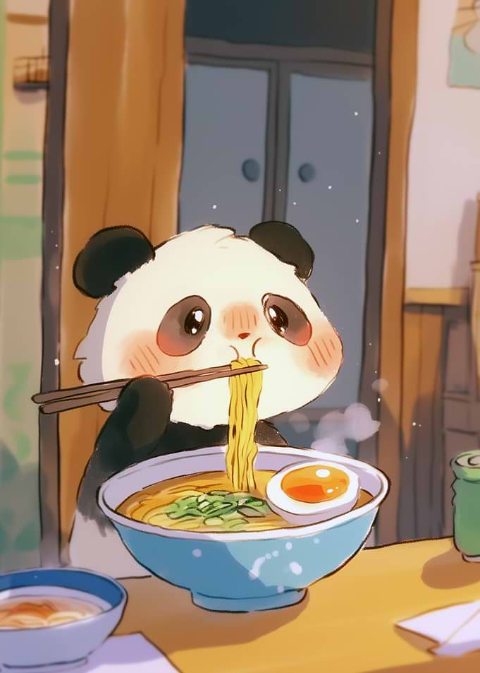 Cute Panda Eating Ramen - Japanese food