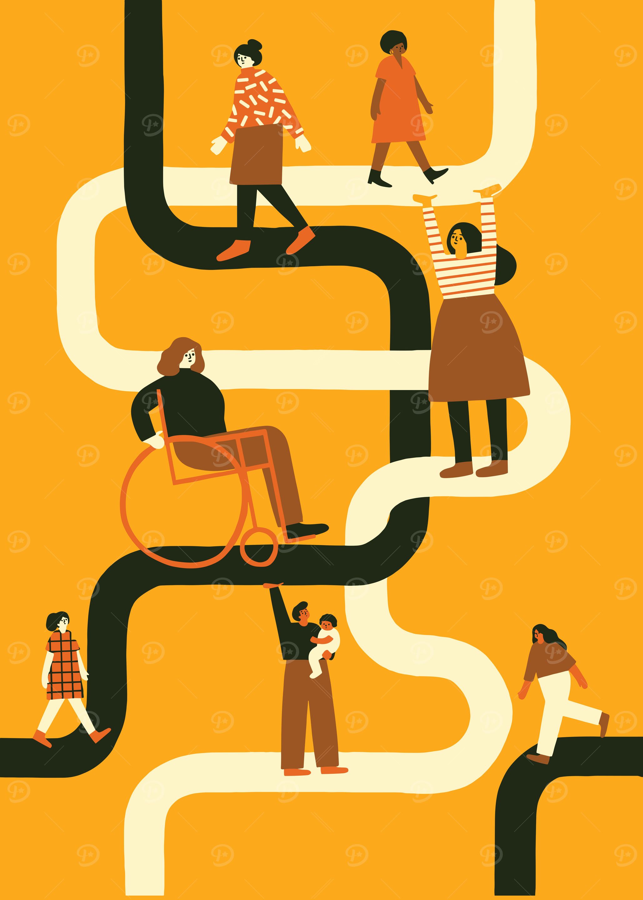 Diverse People on Interconnected Paths