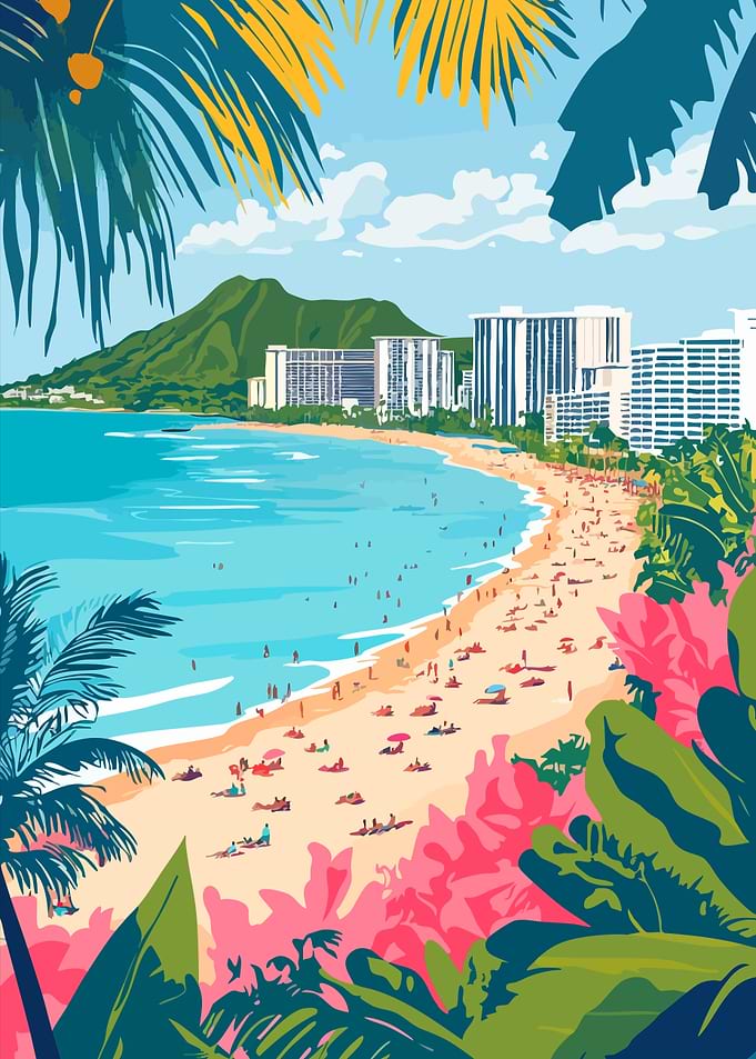 Waikiki Hawaii Beach Minimalist Abstract Art