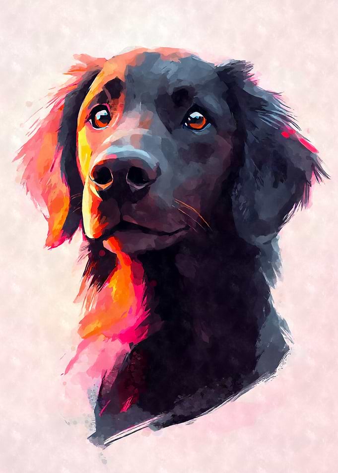 Flat-coated Retriever Watercolor Portrait