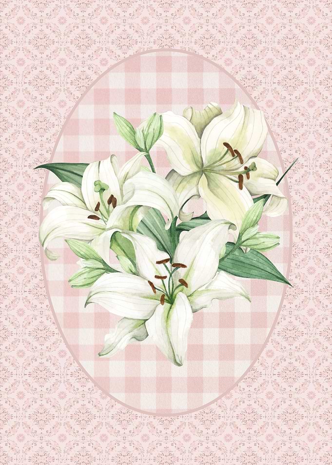 White Lilies on Gingham