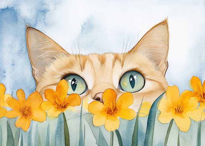 Curious Cat in Flowers