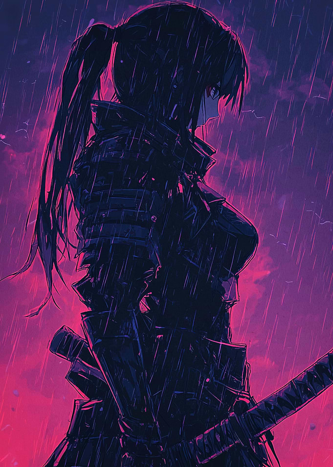 Samurai Woman in Rain