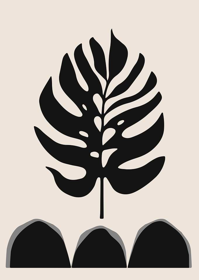 Minimalist Monstera Leaf in Black and White