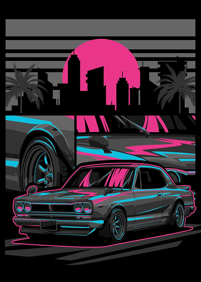 Retro Skyline Car Art