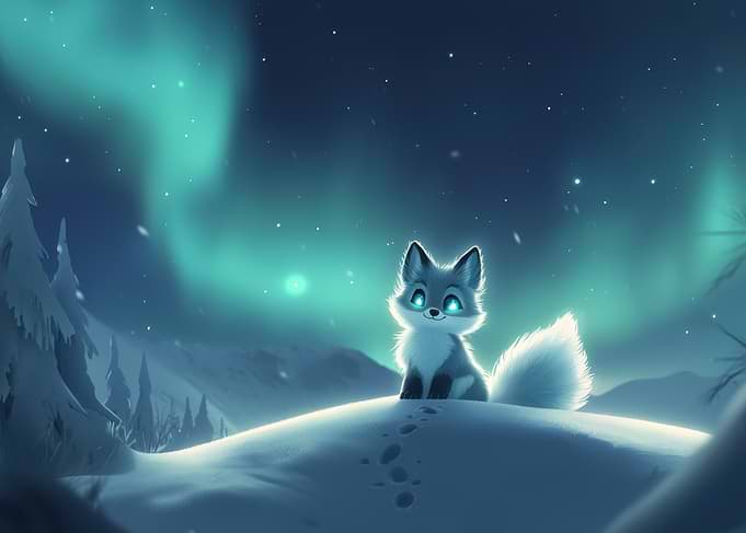 Arctic Fox Under Aurora Borealis
