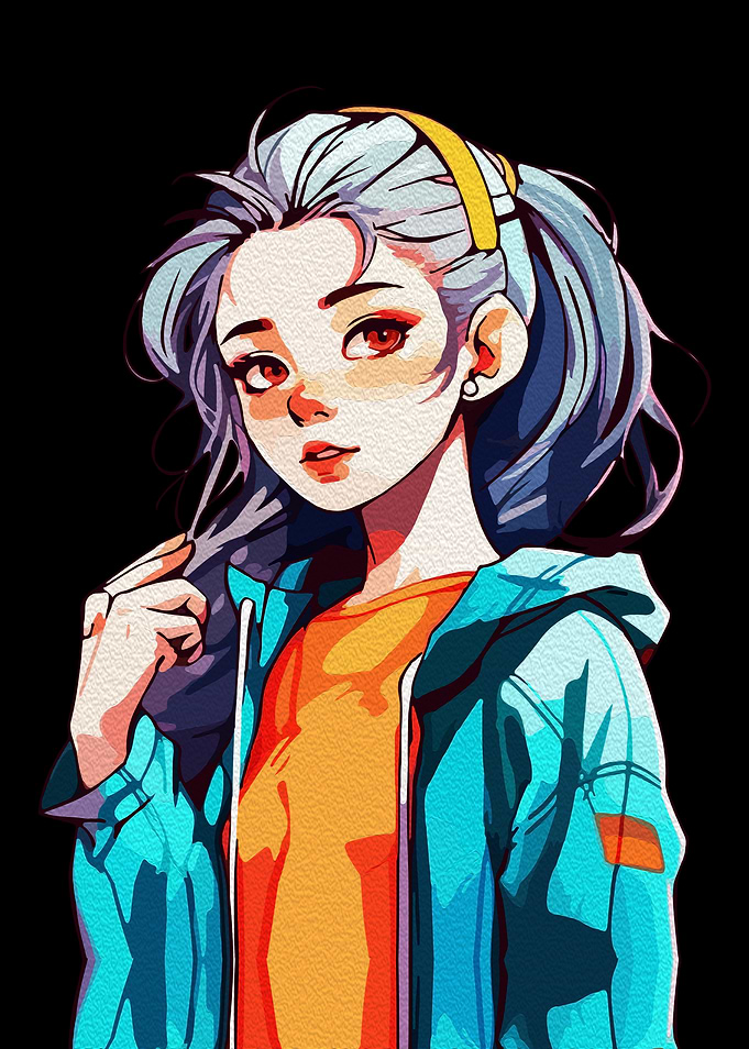Anime Girl with Blue Hoodie