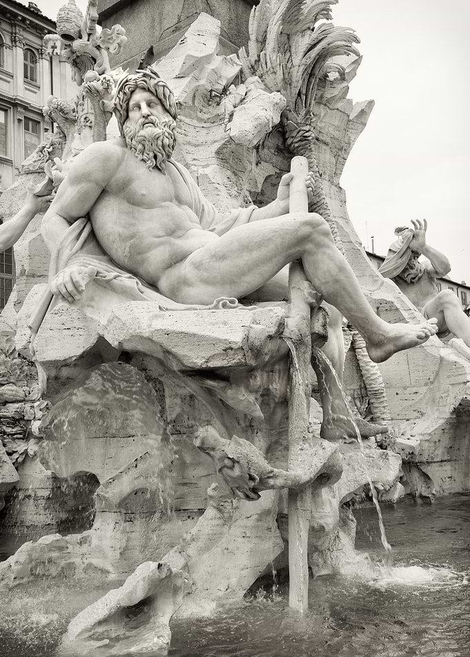Zeus in Bernini's Fountain of the Four Rivers, Rome.
