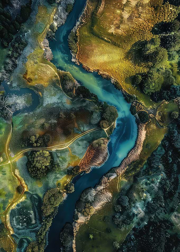 Aerial River & Forest Landscape