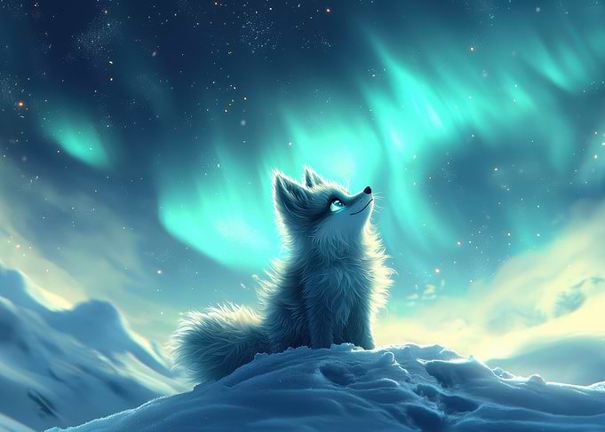 Arctic Fox Under Aurora Borealis