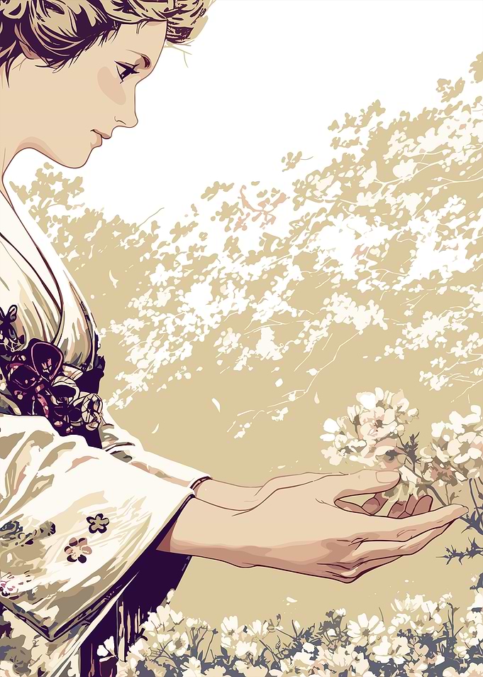 Woman in Kimono with Flowers