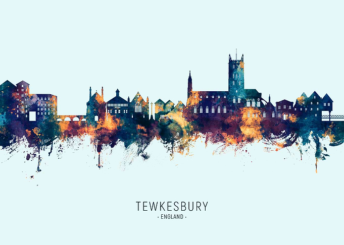 Tewkesbury Skyline Watercolor