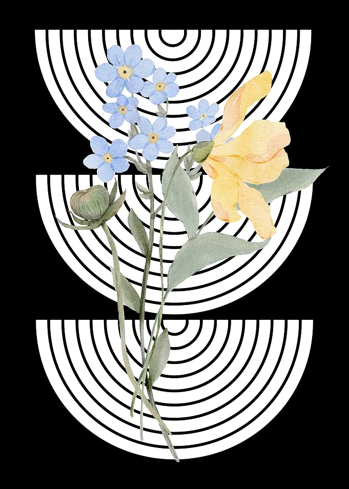 Floral Watercolor with Geometric Pattern
