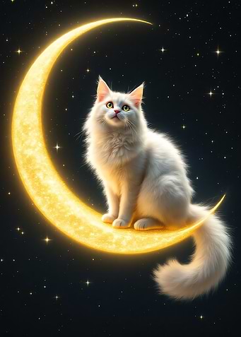 Cat on Crescent Moon