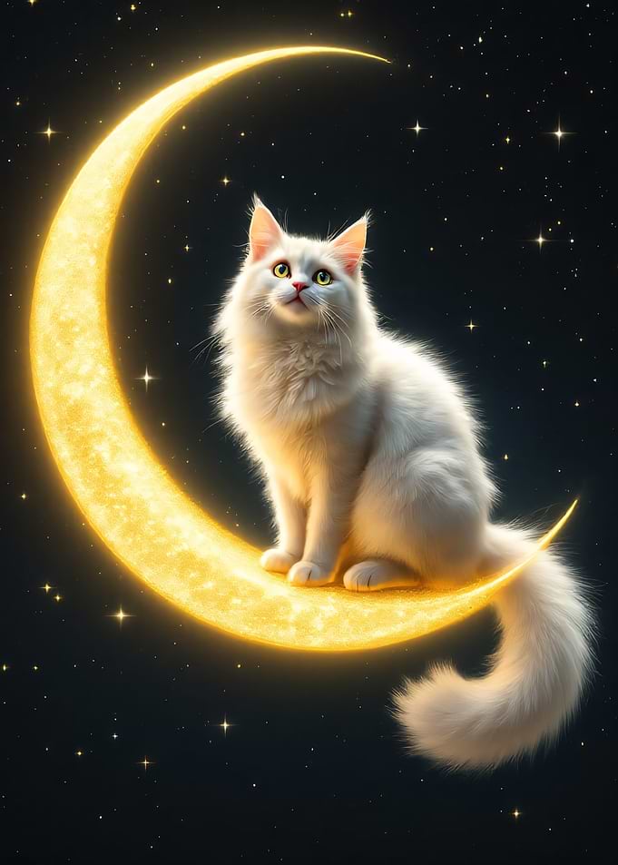 Cat on Crescent Moon