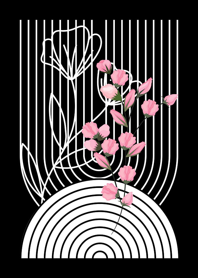 Pink Flowers & Geometric Lines