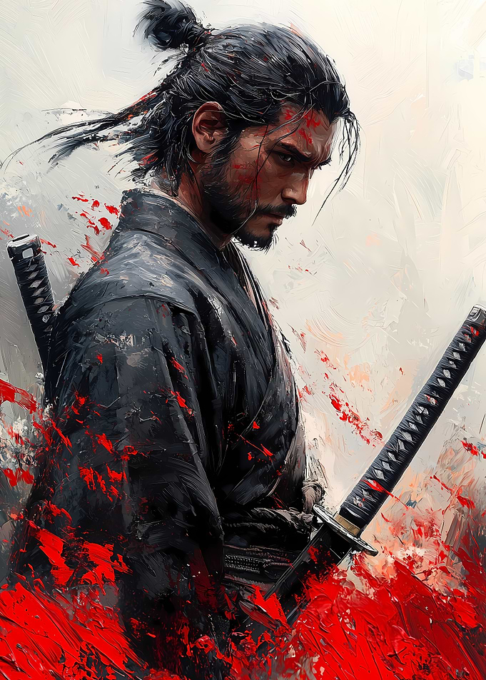 Samurai Warrior Portrait Asian Japanese Oilpainting Style Artwork