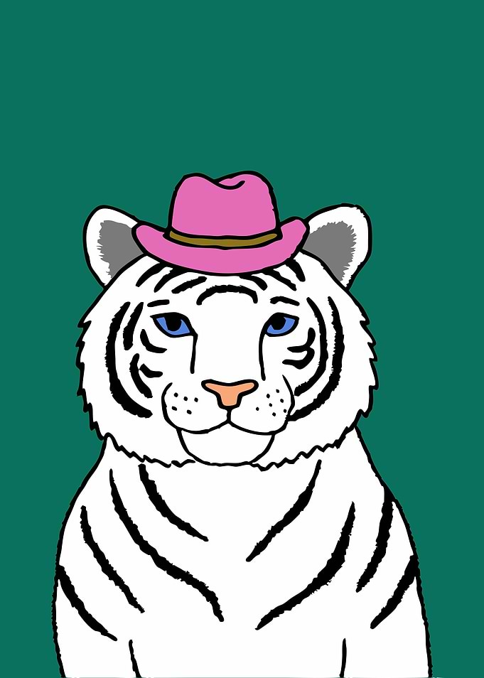 Cute Colorful Tiger in Pink Hat
