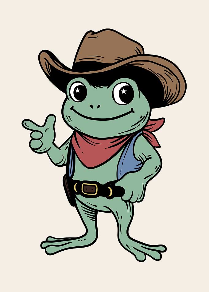 Charming Cowboy Frog Illustration - Funny, Quirky Frog Art with Western Flair