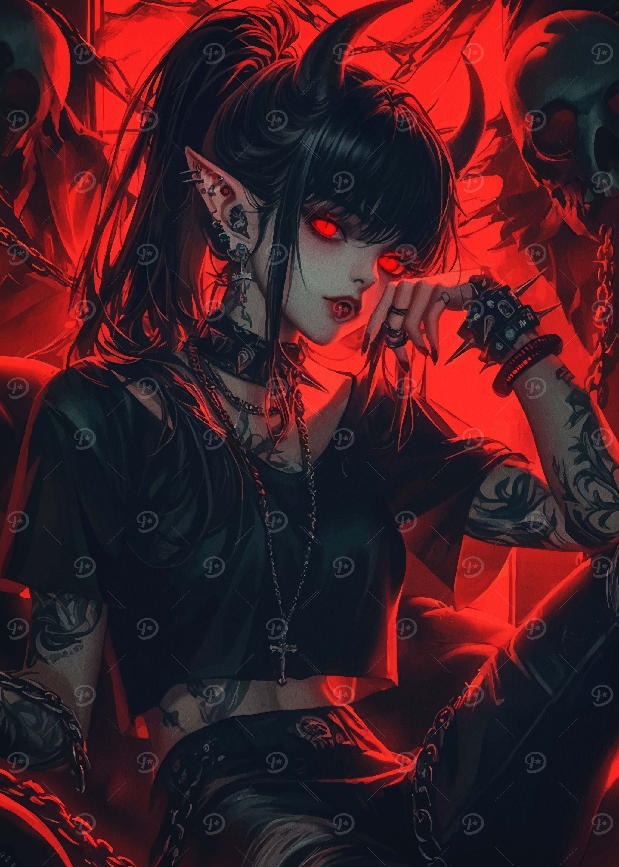 Demon Girl with Red Eyes