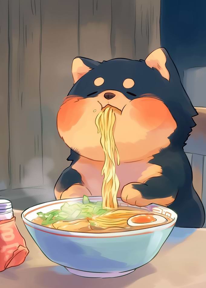 Cute Dog Eating Ramen - Shiba inu