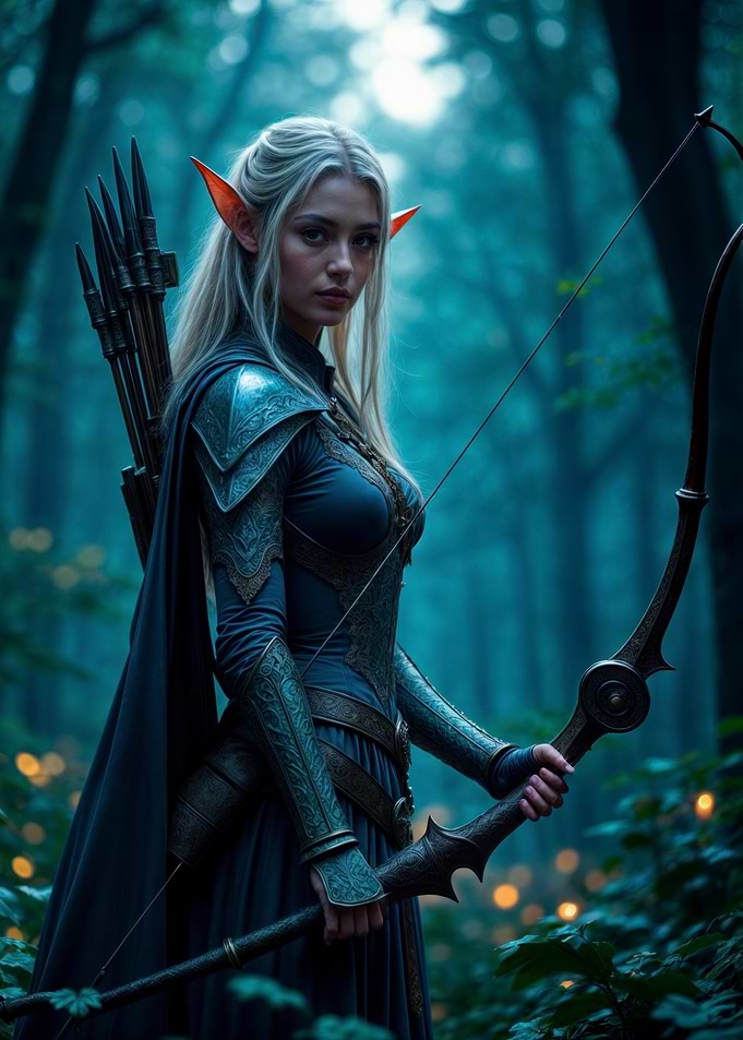 Female elf archer in the forest