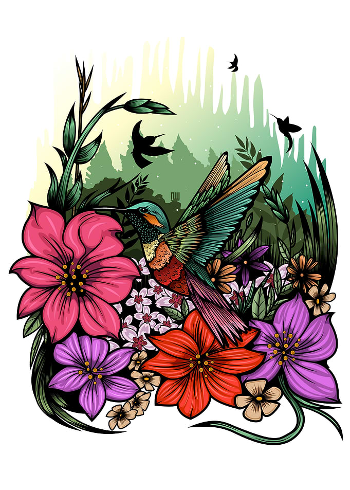 Hummingbird and Flowers