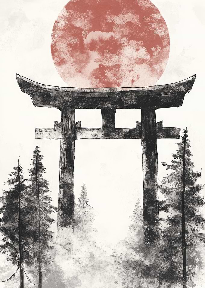 Japanese Gate and Red Sun