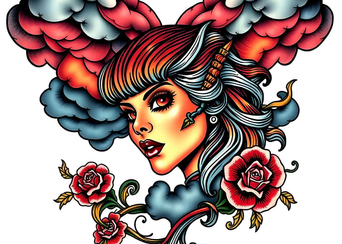Pinup Girl with Roses