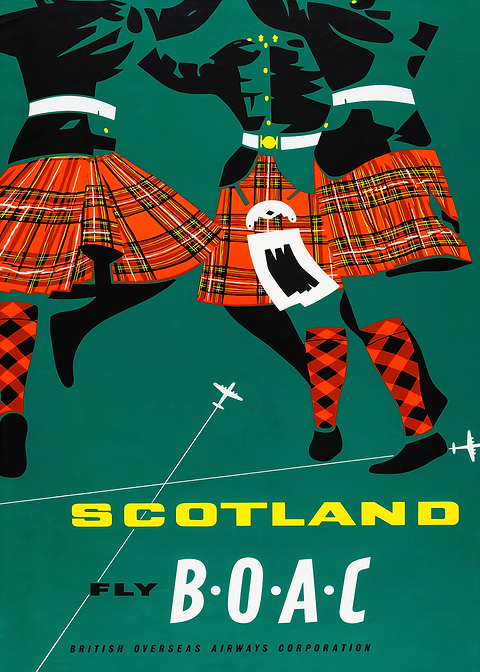 Fly BOAC to Scotland — vintage travel poster on metal