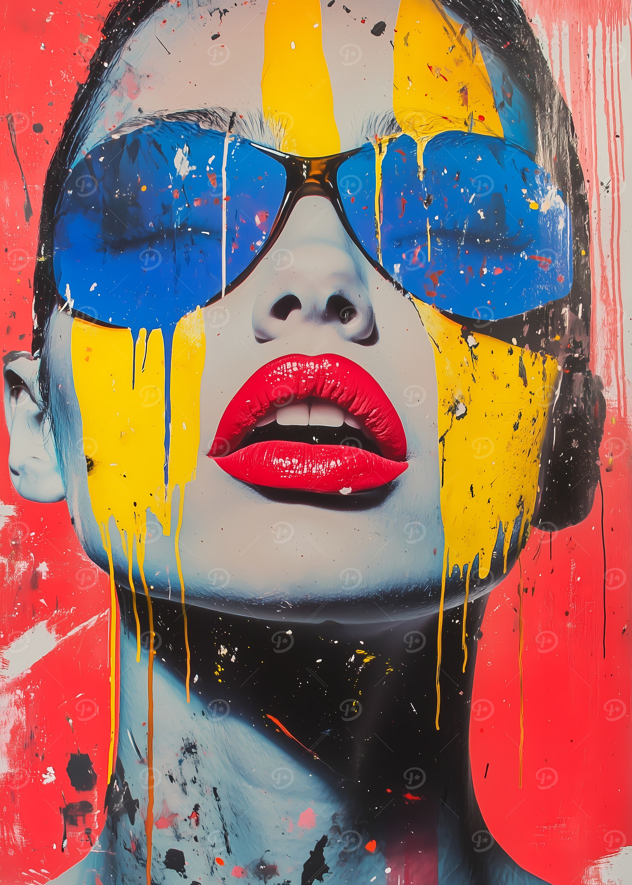 Woman in Sunglasses with Dripping Paint