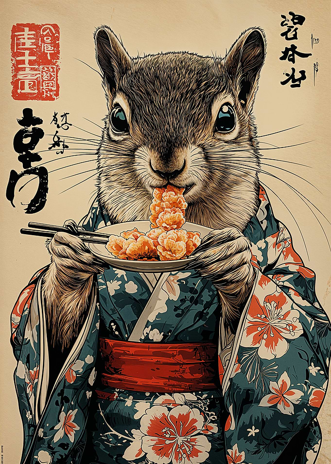 Squirrel in Kimono Eating