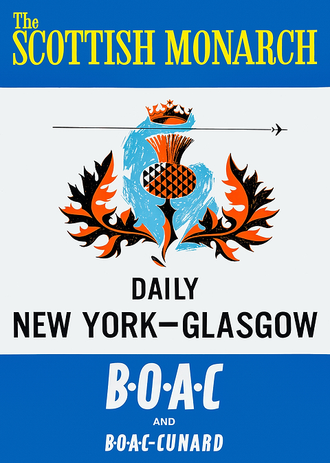 Scottish Monarch Flight Poster — retro travel art printed on metal