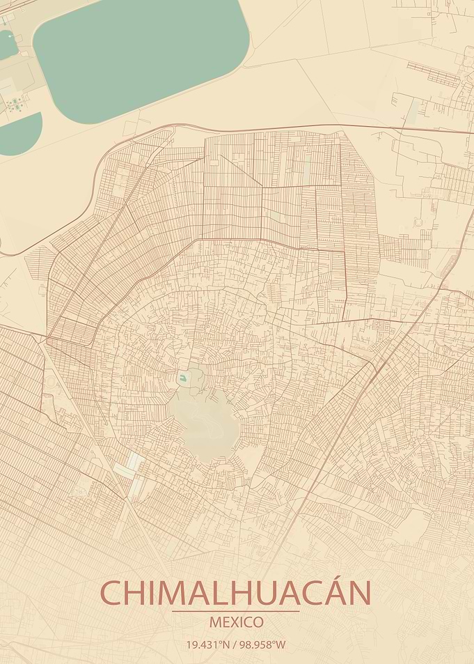 Chimalhuacán Mexico Vintage Style City Map