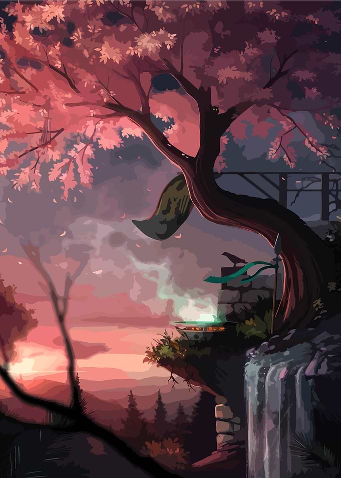 Fantasy Landscape with Waterfall