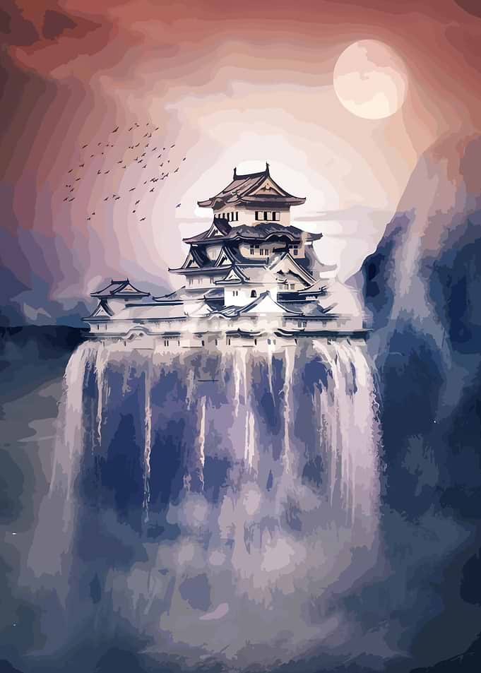 Japanese Castle Waterfall