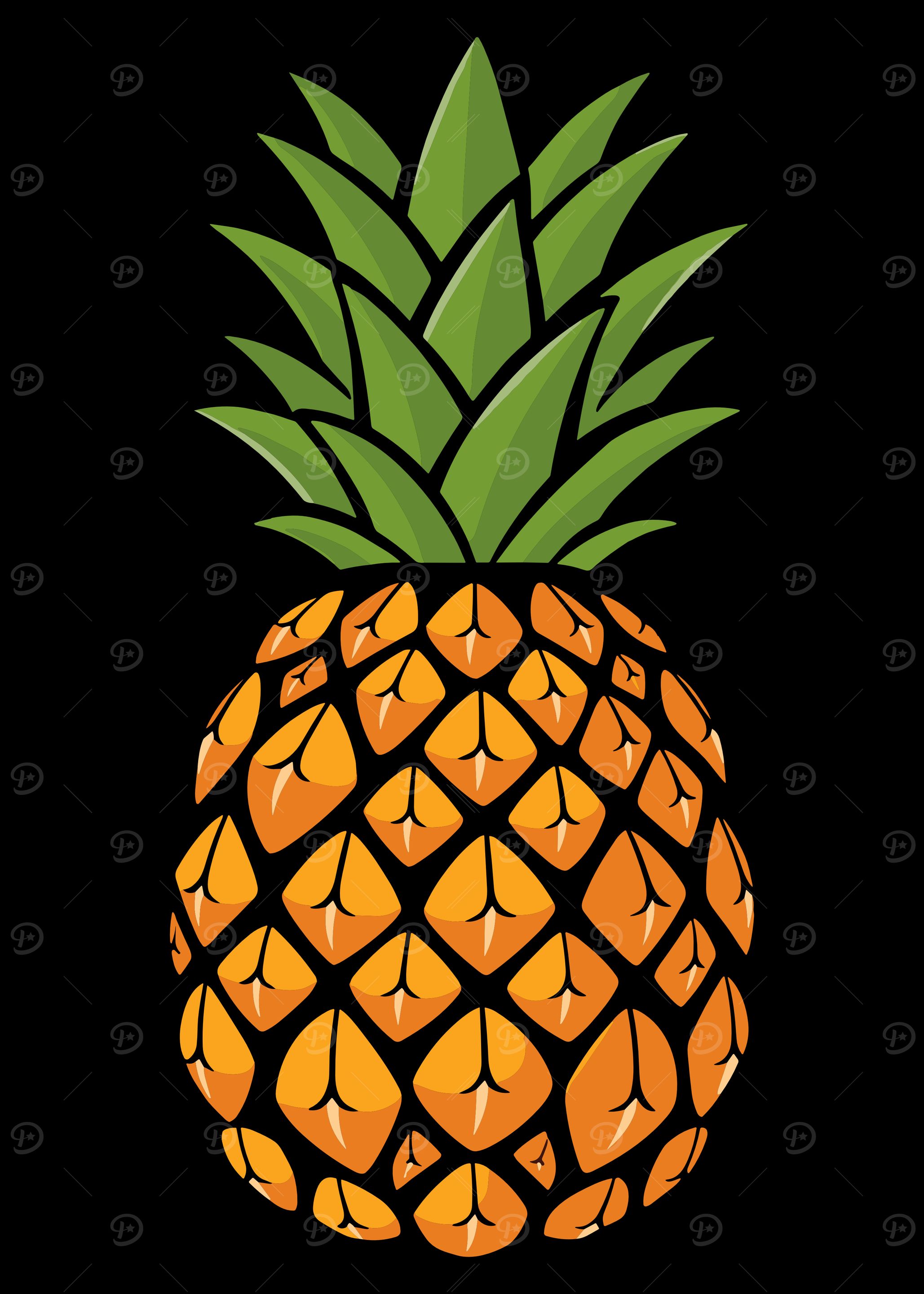 orange Pineapple fruit Illustration with green leaves